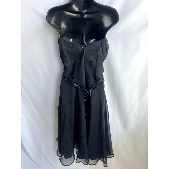 Black Cocktail Midi Dress Chiffon LBD Witchy Romantic Formal Datenight Flare M - Picture 5 of 9